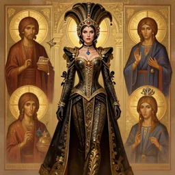 beautiful female character inspired by venice carnival and russian icons ellen ripley | | digital artwork made by greg rutswork, anna dittmann and lois van barlee, symmetrical, anatomically correct