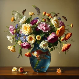 vase of flowers by jan van huysum, with a fish in the water vase