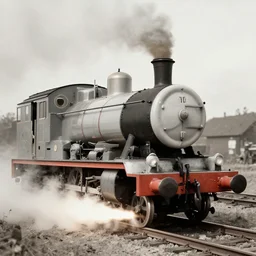 WW2 era photograph of Thomas-tank-engine as 800mm German rail artillery Dora firing off a shot