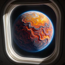 picture of planet made of lava taken from the window of a space shuttle in orbit, highly detailed, high quality, bright colors 4 k, unreal engine