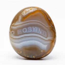 a studio portrait of banded agates with letters in the banding white background