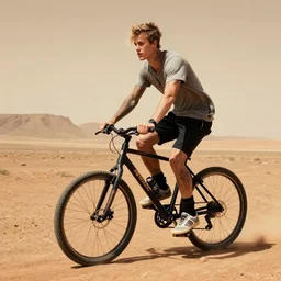 justin bieber riding a bike on mars, photograph,