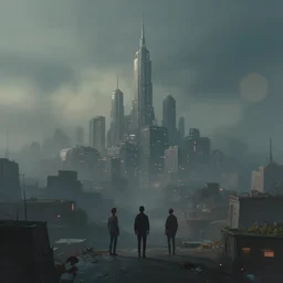 surrealism future city in the far distance. len blur background bokeh. art by ismail inceoglu, filip hodas, and pixar.