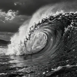 Banzai Pipeline Wave breaking darkness barrel by Zdzisław Beksiński; Ultra-Realistic 3d depth shading;