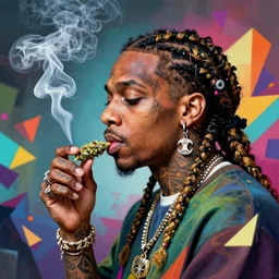 profile picture of lil wayne smoking weed, marijuana, streetart, graffiti, hard edges, geometric 3 d shapes, stoned, og, trippy, asymmetrical, surreal, 8 k, smoke, highly detailed masterpiece by sachin teng