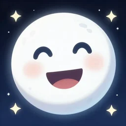 candid portrait happy moon face!!! talking!!!, birds eye view, surrounded by stars, at night time, stars, illustrated by peggy fortnum and beatrix potter and wayne barlow and sir john tenniel