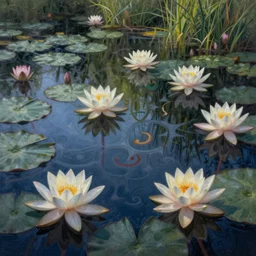 A beautiful painting of a waterlily pond, fractalism