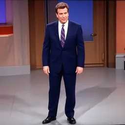low quality tv screenshot, of andy richter, wearing navy suit and necktie, and black shoes, in comedy drama ( 2 0 0 3 ), finely detailed, tv scanlines
