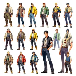 concept art character models, physical character sprite sheet, cyberpunk, brutalism, colorful, syd mead, norman rockwell, junichi higashi, isamu imakake, 4 k resolution, octane render, intricate, balance, ultra detailed, full shot, white background, volumetric lighting, cinematic lighting + masterpiece,