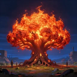 “A giant burning bush, Low level, rendered by Beeple, Makoto Shinkai, syd meade, simon stålenhag, environment concept, synthwave style, digital art, unreal engine, WLOP, trending on ArtStation, 4K UHD, image, octane render”