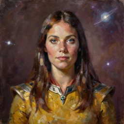 portrait of an vulcan woman ( 3 5 ) from vulcan, 4 0 eridani a, alpha quadrant, an oil painting by ross tran and thomas kincade