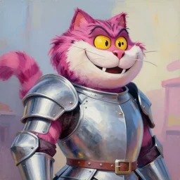 greg manchess portrait painting of fully armored cheshire cat from alice in wonderland as overwatch character, medium shot, asymmetrical, profile picture, organic painting, sunny day, matte painting, bold shapes, hard edges, street art, trending on artstation, by huang guangjian, gil elvgren, ruan jia, randy vargas, greg rutkowski