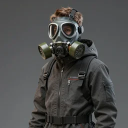 teenager wearing a boiler suit and a futuristic gas mask, science fiction concept art, highly detailed, trending on art station