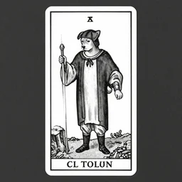 The Fool tarot illustration, matte painting, black and white, small dog, Japanese chin, cliffs