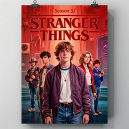 “brand new movie poster for season 5 of stranger things, 2024, hyperrealistic, super detailed, digital art”
