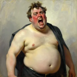 ugly, bloated, red faced sam hyde, screaming, painting by jc leyendecker!! phil hale!, angular, brush strokes, painterly, vintage, crisp
