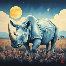 a beautiful painting rhinoceros, by ukiyo - e award - winning art color screen printing