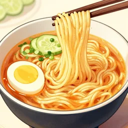 a close up cookbook illustration of a bowl of ramen noodles