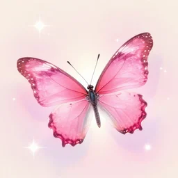 a shiny butterfly, pink, against an ethereal background floating above a light, surrounded by sparkles. Japanese risograph