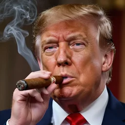 a high quality photo of donald trump smoking a cigar, anatomically accurate eyes, 3d scene, render, ultra realistic, artstation, cgsociety