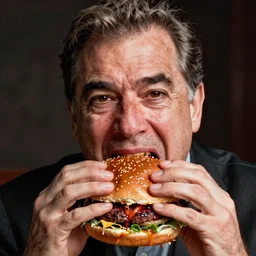 hyper realistic portrait of jerry seinfeld eating a disgustingly juicy hamburger