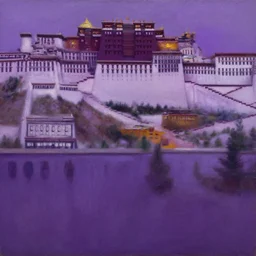 gerze, tibet, shades of purple, oil painting by aaron douglas,