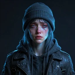 portrait of a crying ai artist, detailed clothing, beanie, concept art, artstation, detailed luminescent digital painting by alan lee and artgerm johanna martine giger, exquisite masterpiece