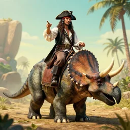 pirate riding on a triceratops