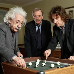 Picasso, Einstein and Stephen Hawking play table soccer photo