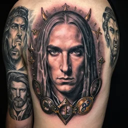 gene simmons, sorcerer, lord of the rings, tattoo, decorated ornaments by carl spitzweg, ismail inceoglu, vdragan bibin, hans thoma, greg rutkowski, alexandros pyromallis, perfect face, fine details, realistic shaded