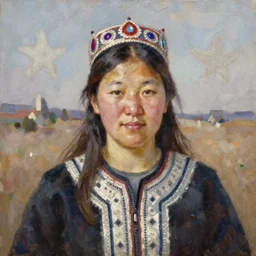 portrait of an asian yakuts woman ( 3 5 ) from yakutia, sakha republic, russia in 2 0 2 1, an oil painting by ross tran and thomas kincade