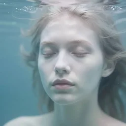 underwater out of focus photorealistic portrait of a beautiful aesthetic pale woman by saul leiter, very blurry, translucent white skin, closed eyes, foggy