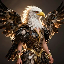 half eagle - half woman, cheap man costume, feathers, bird - person
