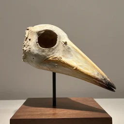 fossilized corvis beak museum exhibit