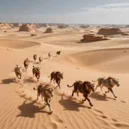 magic eating beasts running across the open desert, empty desert, sand, karst landscape, wide shot, concept art by greg rutkowski