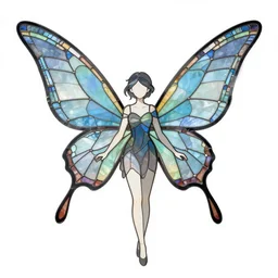 A fairy with big wings, flares, stained glass style