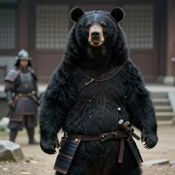 scene from Shogun’s Shadow, 1989, movie still, cinematic, anthropomorphic, half man half asian black bear, black bear samurai, epic, samurai