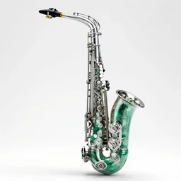 a photo of saxophone made of emerald, 8 k, clear, luxury, jewelry