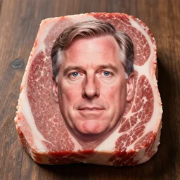 meat romney's face represented on a slab of meat