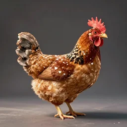 wide shot of a cute!!! barred Plymouth Rock chicken, studio!! Portrait lighting, spotted with small white hearts!!
