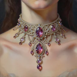 highly detailed oil painting, centered in image, art nouveau, ornate, delicate, brilliant magical gemstones choker, around a neck, octane render, realistic, dramatic light,