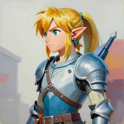greg manchess portrait painting of partially armored female link from legend of zelda as overwatch character, medium shot, asymmetrical, profile picture, organic painting, sunny day, matte painting, bold shapes, hard edges, street art, trending on artstation, by huang guangjian and gil elvgren and sachin teng