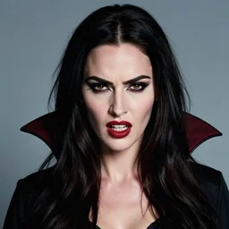 portrait of megan fox as vampire, angry, by charlotte grimm, studio light, detailed face, canon eos c 3 0 0, ƒ 1. 8, 3 5 mm, 8 k, medium - format print, half body shot