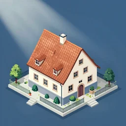 High-Quality illustration of a traditional Bavarian house, isometric aerial view, vector art, peaceful, very detailed, digital art.