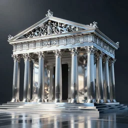 a futuristic baroque greek temple made of chrome