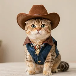 photo of cat wearing jacket cowboy
