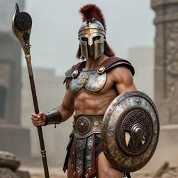 still of spartan warrior, with oreo cookie as his shield