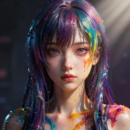 photorealistic dramatic liquids anime girl render, detailed face, colorful, atmosphere cinematic, by wlop, by ilyu kuvshinov, soft shadows, be concept art, super detailed, vfx, houdini, 8 k, super realistic, ufotable studio art style, global illumination, trending in pixiv, dramatic color, ray tracing, god rays