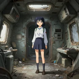 Interior of a abandoned and derelict spaceship from the anime Girls' Last Tour written and illustrated by Tsukumizu , trending on artstation,, highly detailed , 4K , 3D