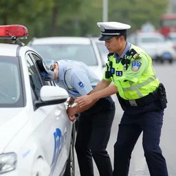 a police officer trying to arrest a car